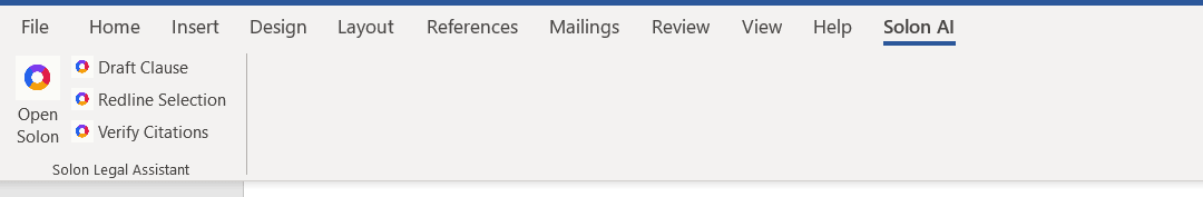 Solon AI Tab on Microsoft Word Ribbon